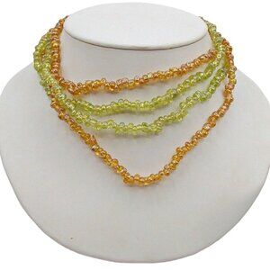 Green Orange Small Bead Acrylic Multistrand Necklace Long Strands Can Double 17"